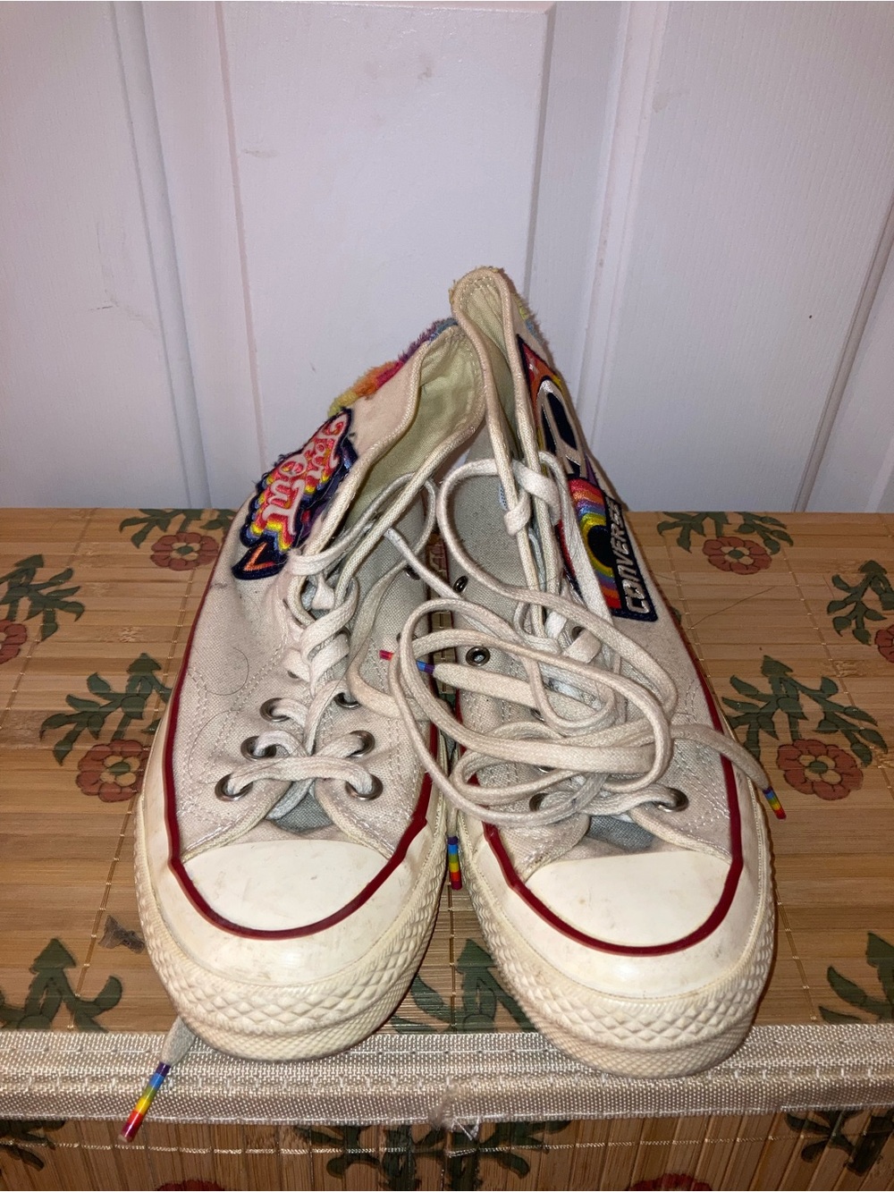 White Converse with Rainbow Accents